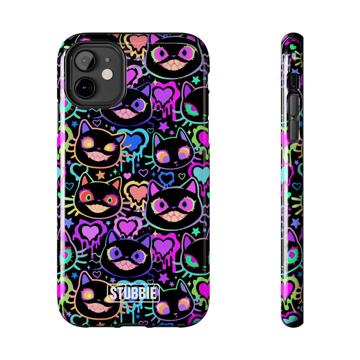 STUBBIE Phone Case for Apple iPhone - Crazy Neon Disco Cats Stubbie