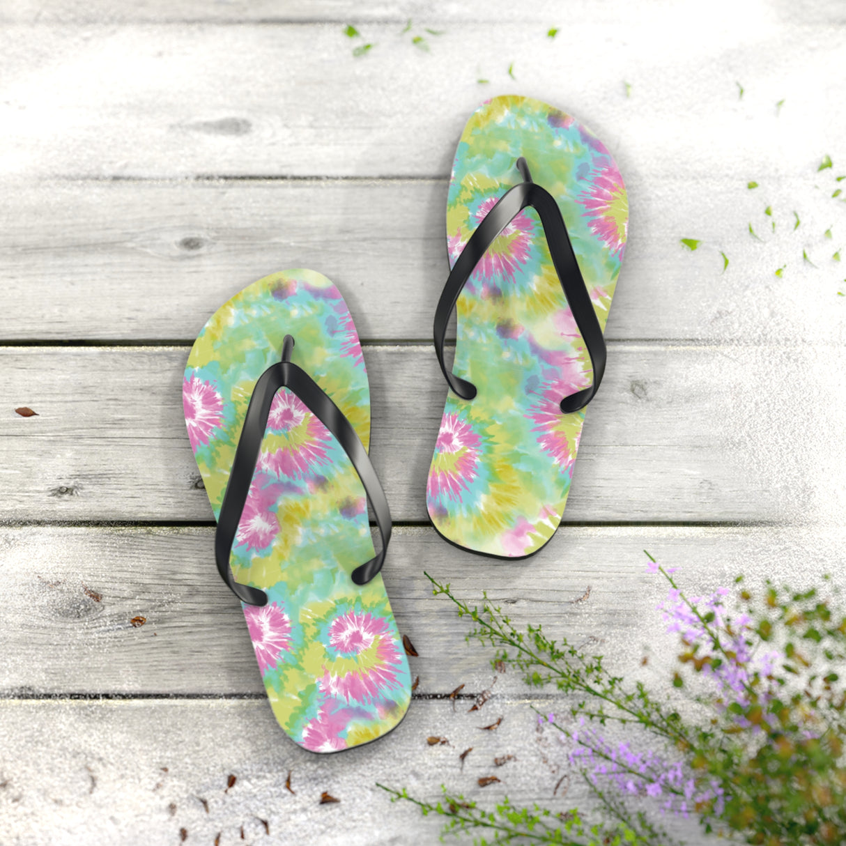 Green Tie Dye Flip Flops