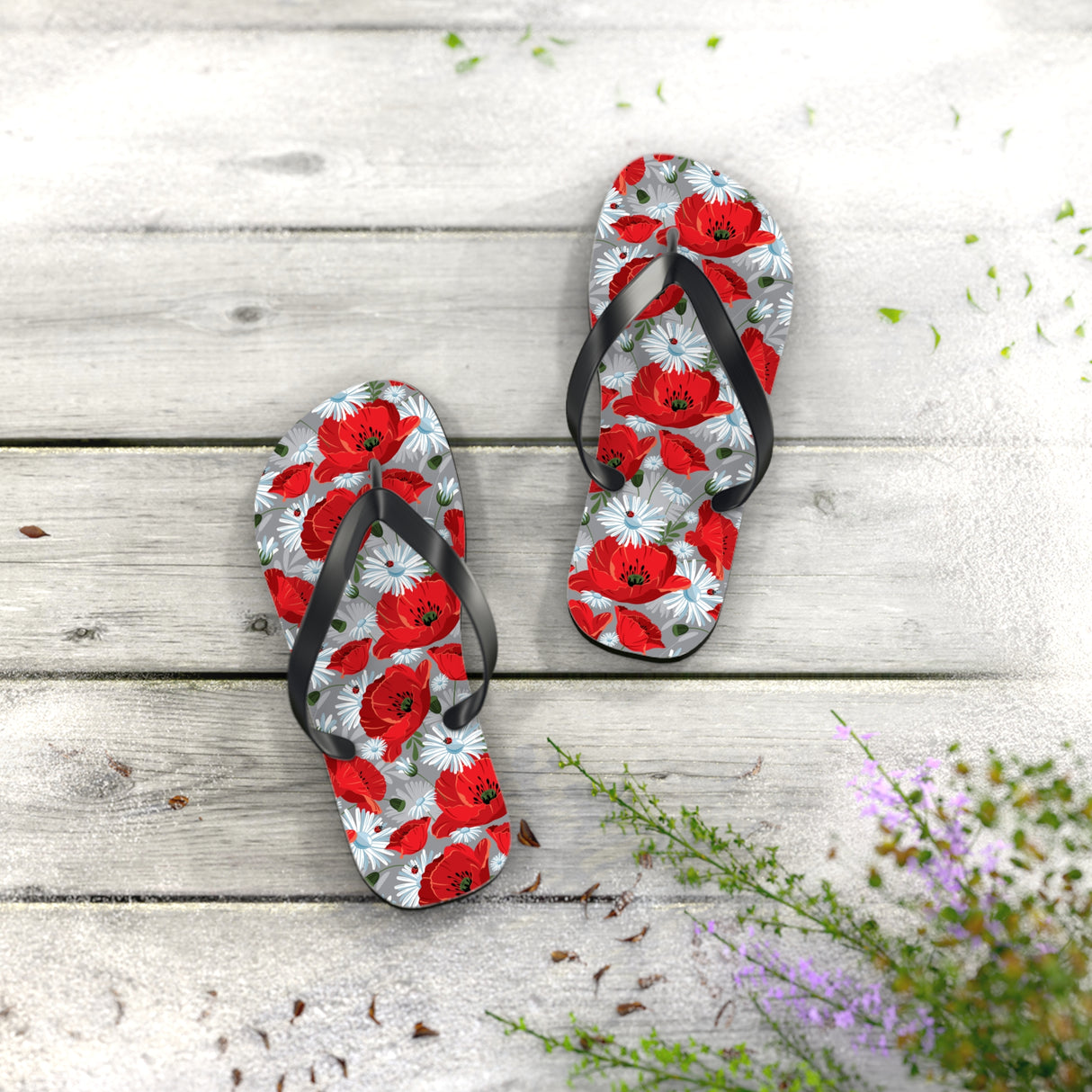 Red Flower Flip Flops