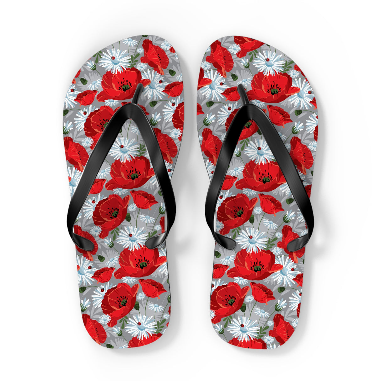 Red Flower Flip Flops