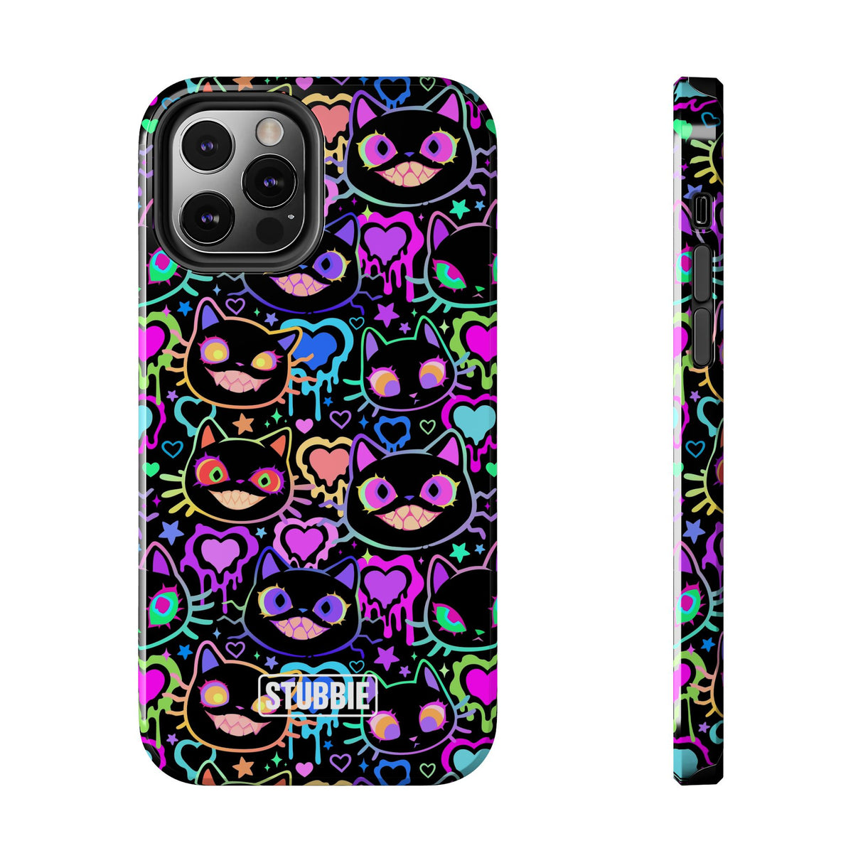 STUBBIE Phone Case for Apple iPhone - Crazy Neon Disco Cats Stubbie