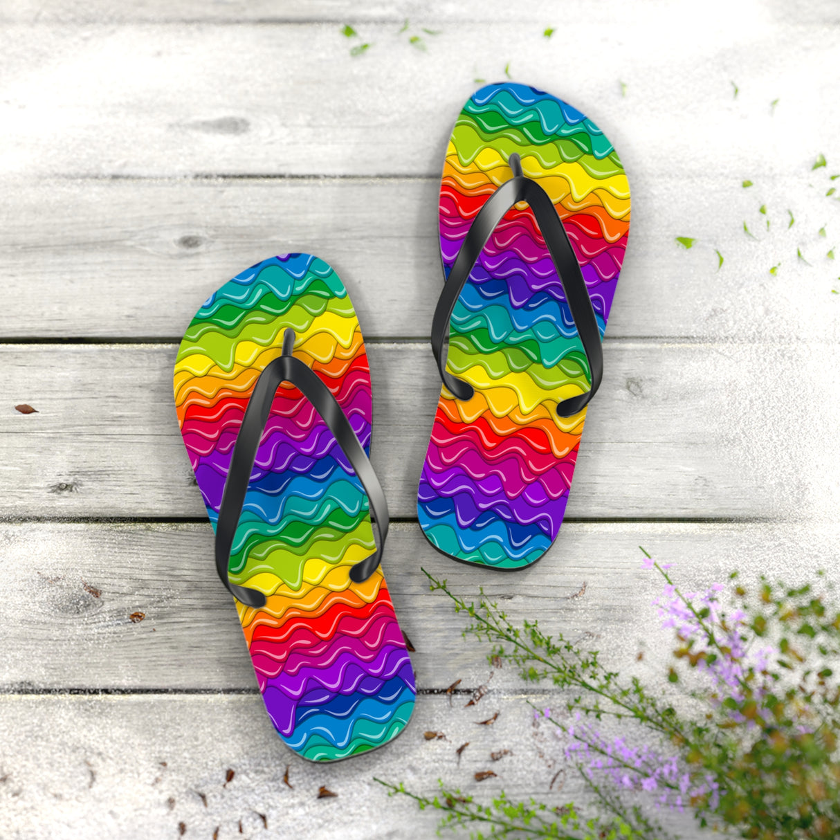 Dripping Rainbow Flip Flops