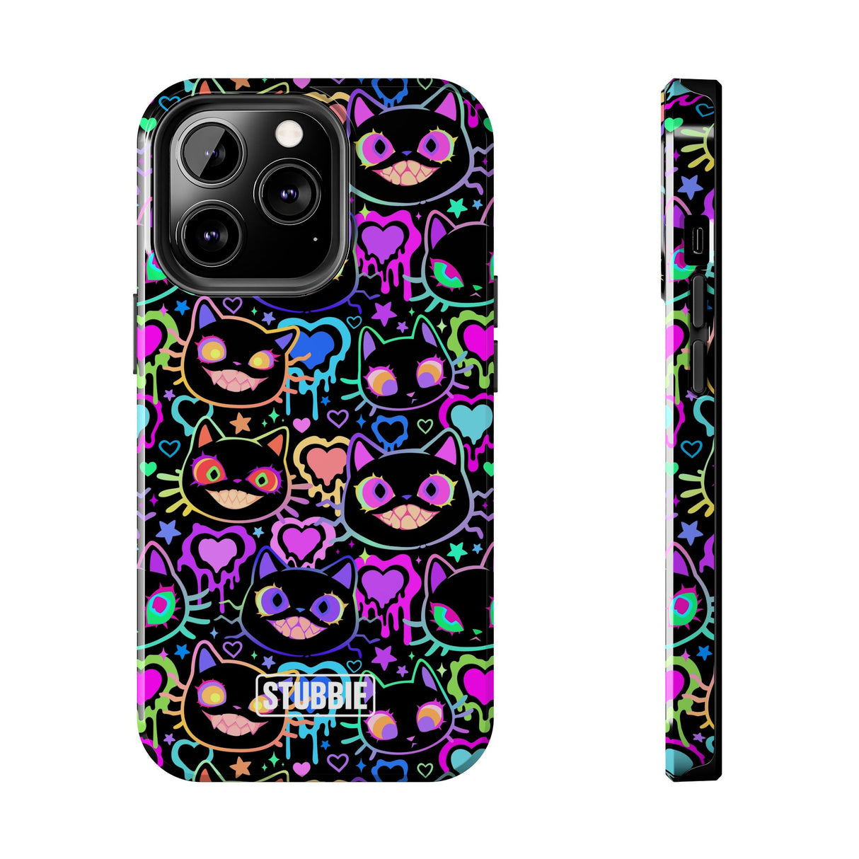 STUBBIE Phone Case for Apple iPhone - Crazy Neon Disco Cats Stubbie