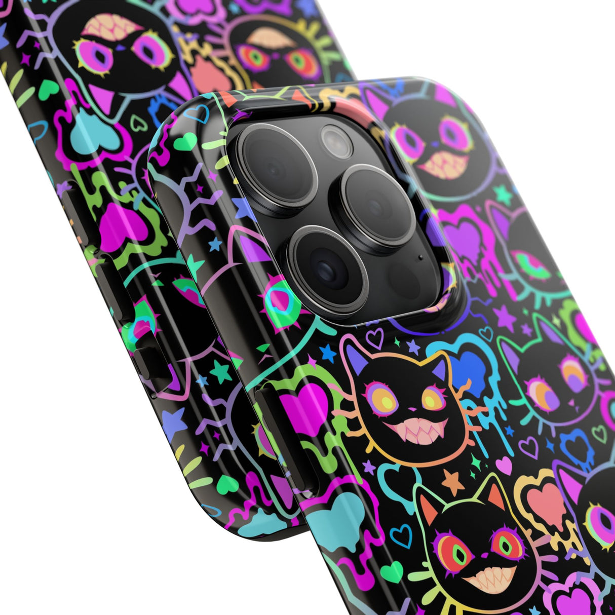 STUBBIE Phone Case for Apple iPhone - Crazy Neon Disco Cats Stubbie