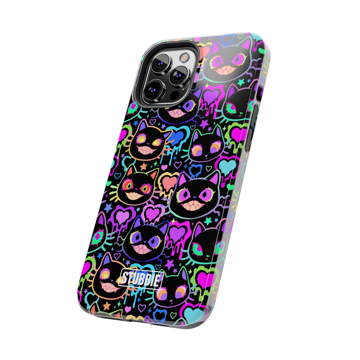 STUBBIE Phone Case for Apple iPhone - Crazy Neon Disco Cats Stubbie