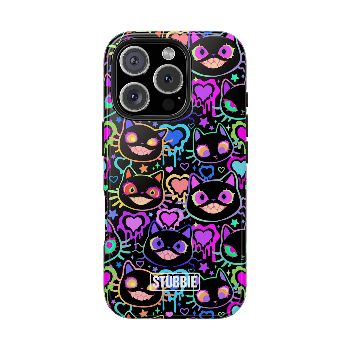 STUBBIE Phone Case for Apple iPhone - Crazy Neon Disco Cats Stubbie