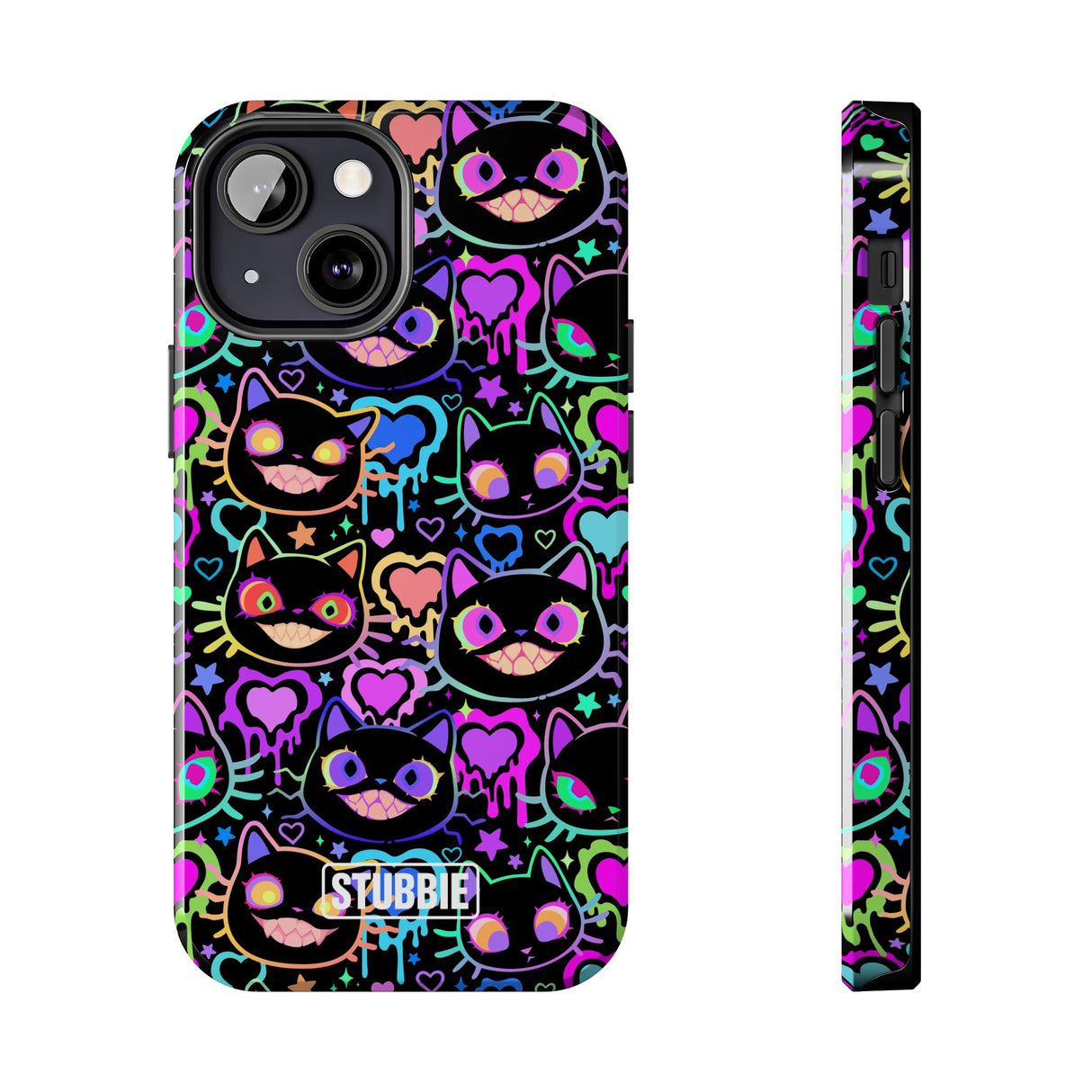 STUBBIE Phone Case for Apple iPhone - Crazy Neon Disco Cats Stubbie