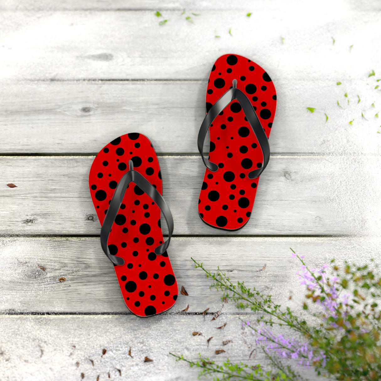 Black Polka Dot Flip Flops