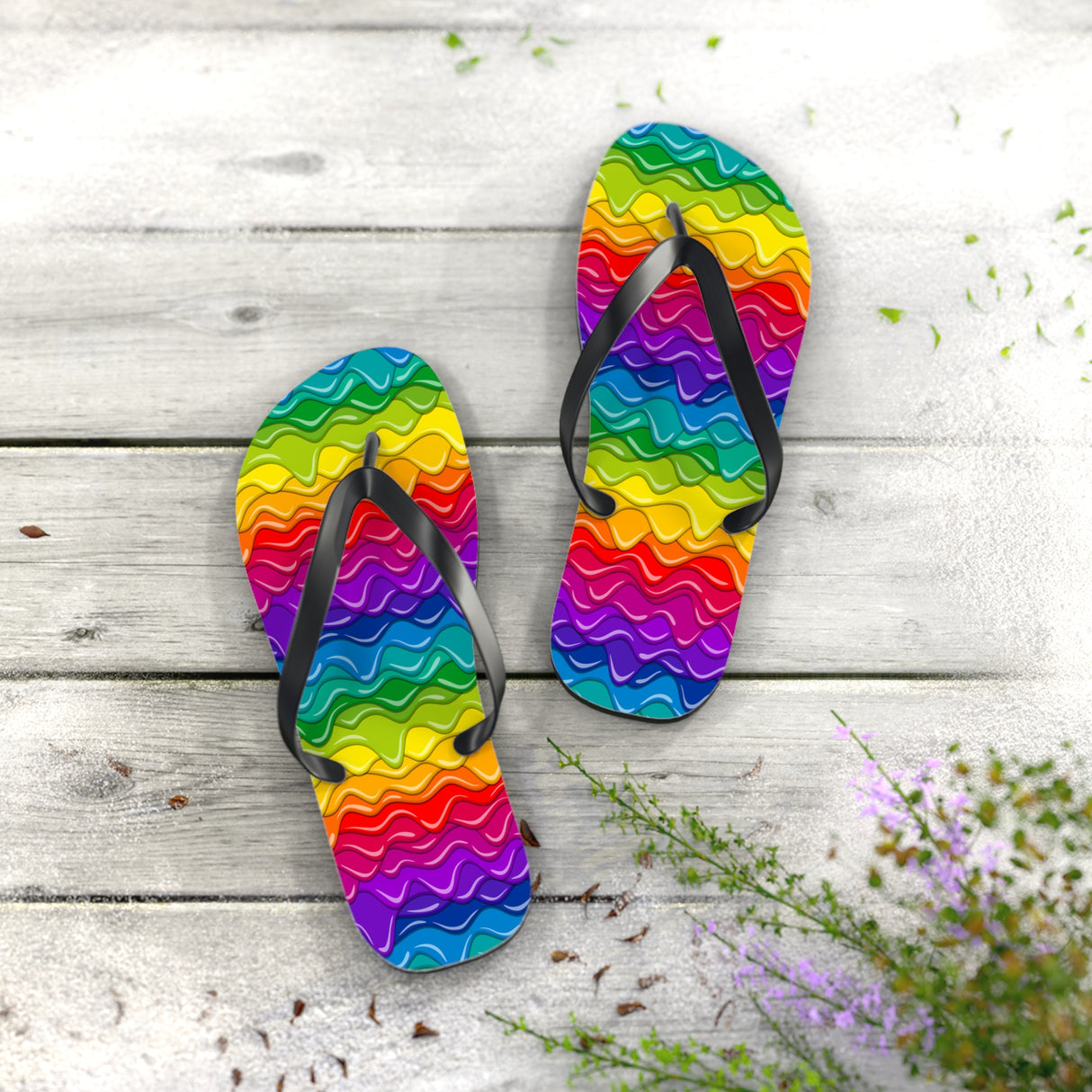 Dripping Rainbow Flip Flops