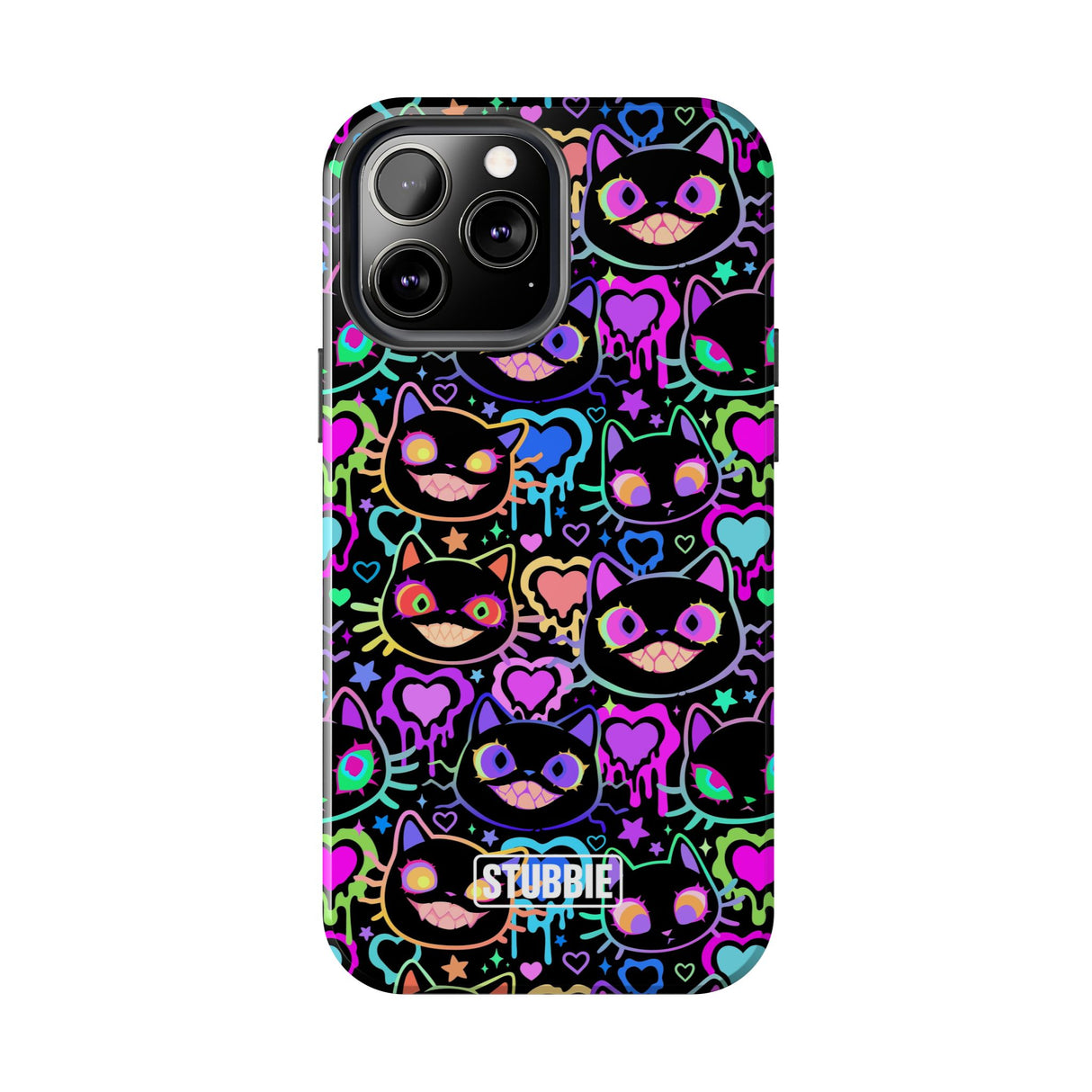 STUBBIE Phone Case for Apple iPhone - Crazy Neon Disco Cats Stubbie