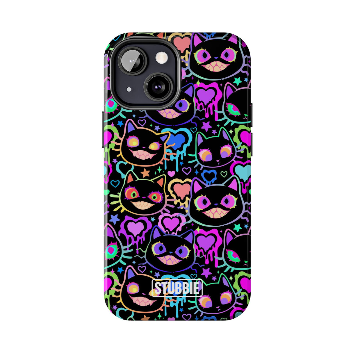 STUBBIE Phone Case for Apple iPhone - Crazy Neon Disco Cats Stubbie