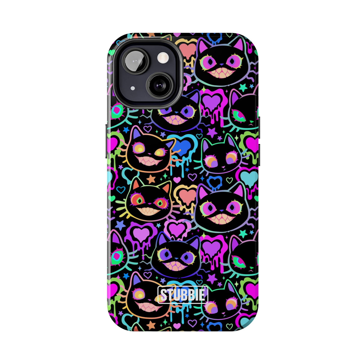 STUBBIE Phone Case for Apple iPhone - Crazy Neon Disco Cats Stubbie