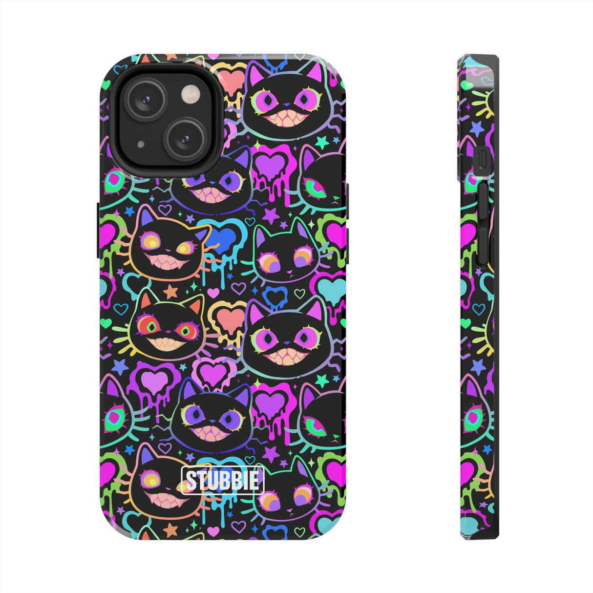 STUBBIE Phone Case for Apple iPhone - Crazy Neon Disco Cats Stubbie