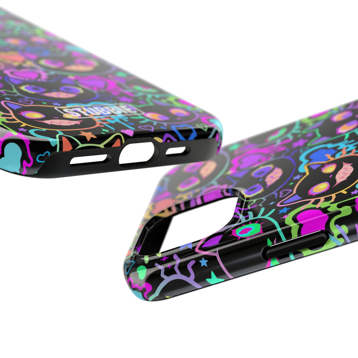 STUBBIE Phone Case for Apple iPhone - Crazy Neon Disco Cats Stubbie