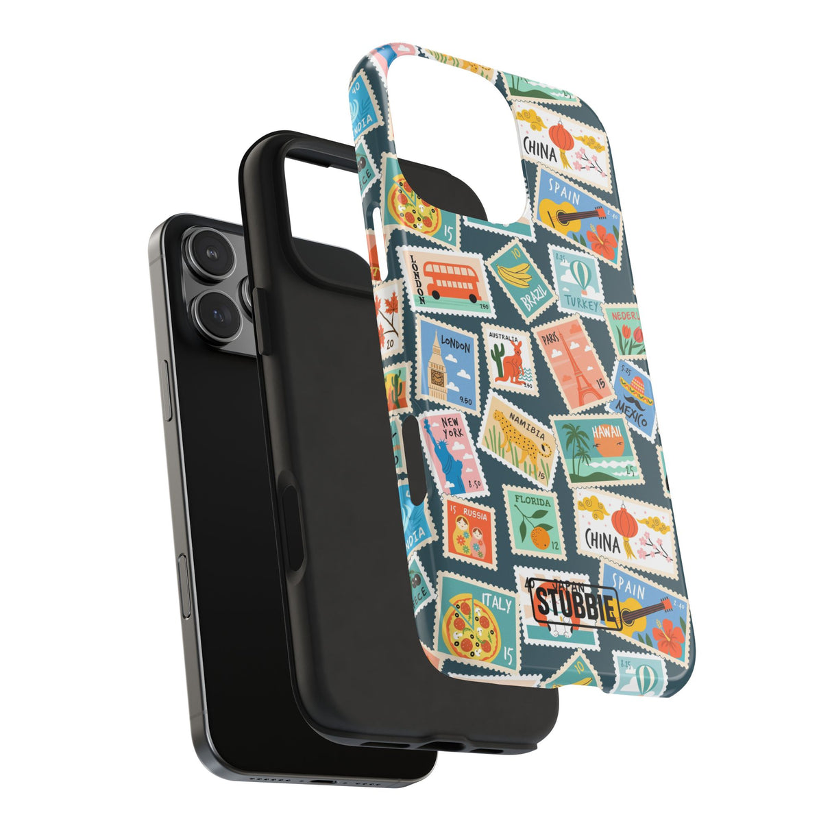 STUBBIE Phone Case for Apple iPhone - My Travel Stamps Stubbie