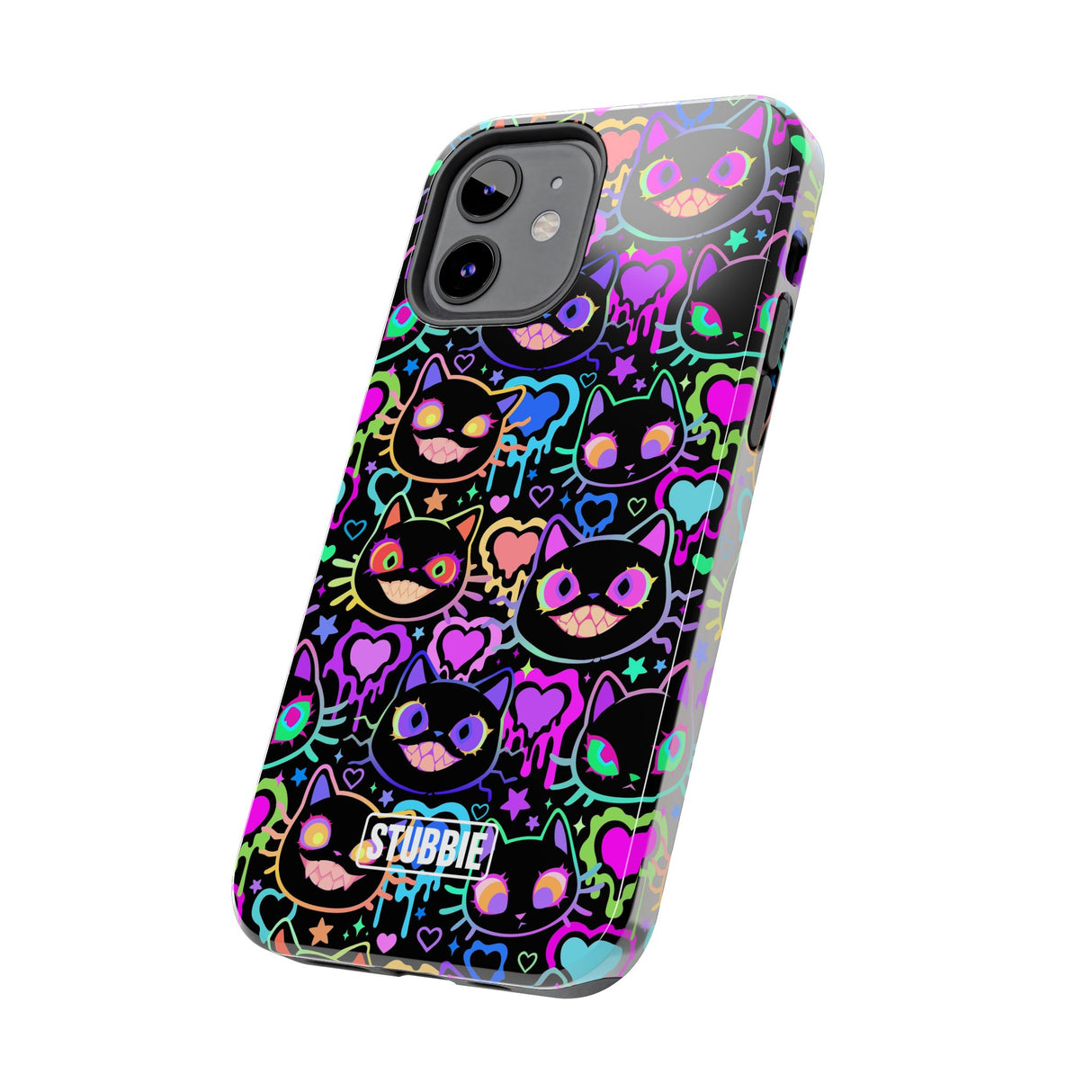 STUBBIE Phone Case for Apple iPhone - Crazy Neon Disco Cats Stubbie