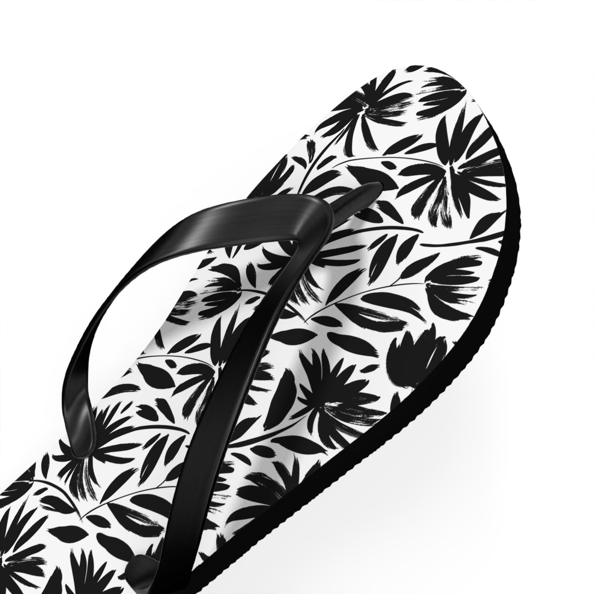 Black Flower Flip Flops