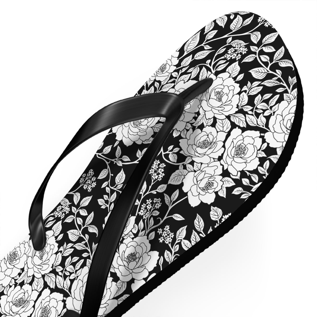 Black Floral Flip Flops