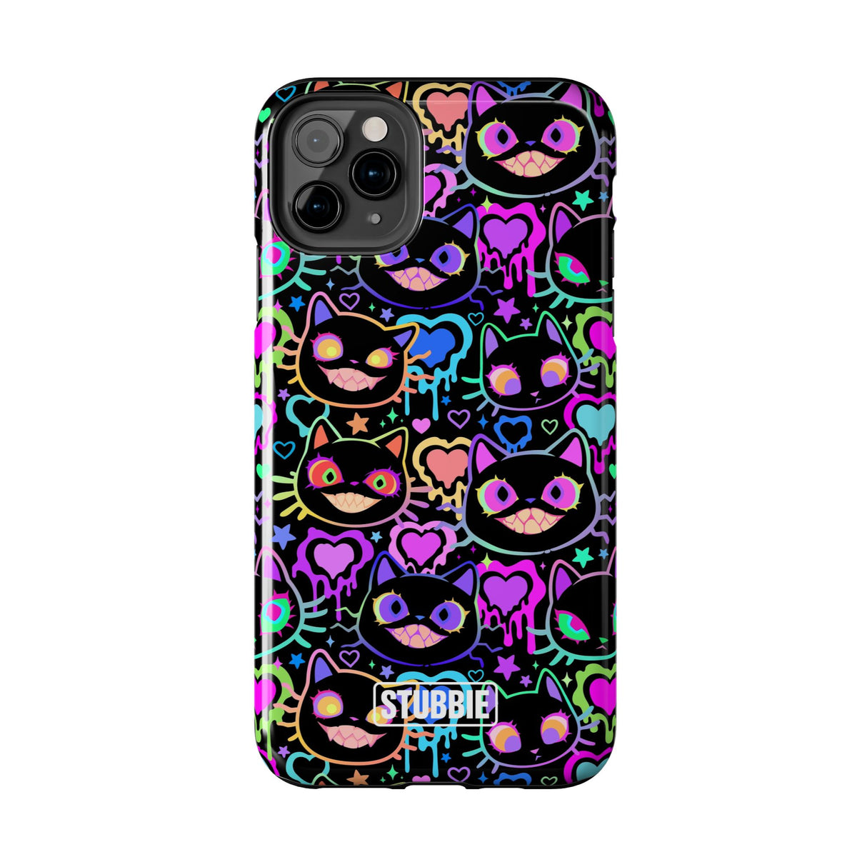 STUBBIE Phone Case for Apple iPhone - Crazy Neon Disco Cats Stubbie