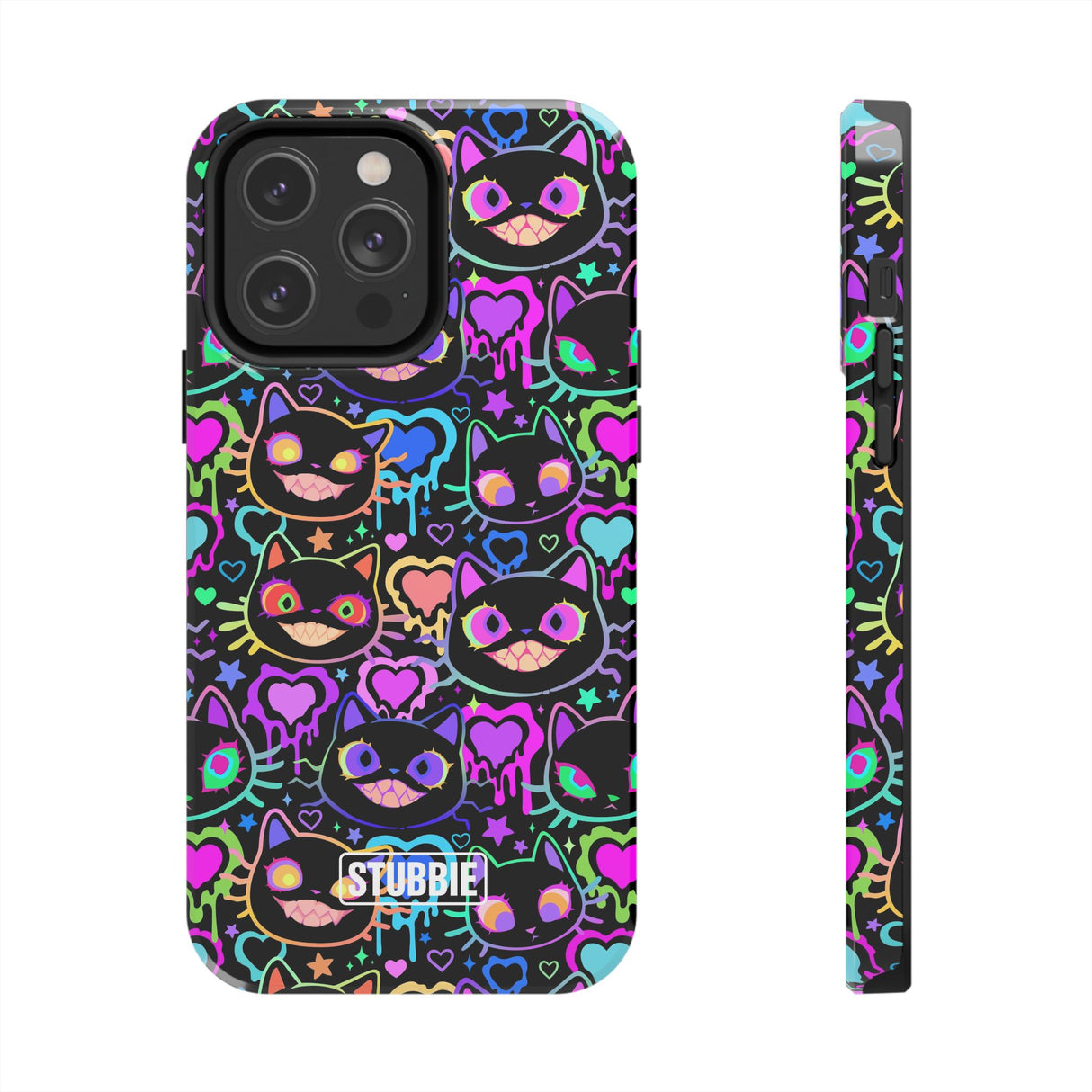 STUBBIE Phone Case for Apple iPhone - Crazy Neon Disco Cats Stubbie