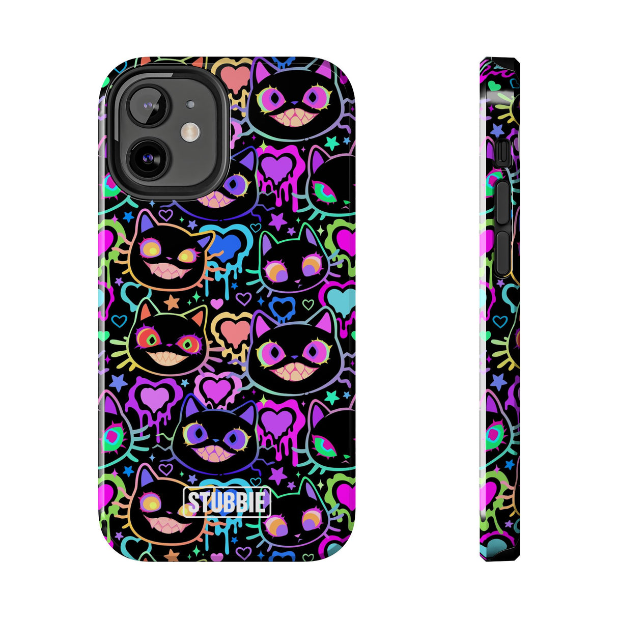 STUBBIE Phone Case for Apple iPhone - Crazy Neon Disco Cats Stubbie