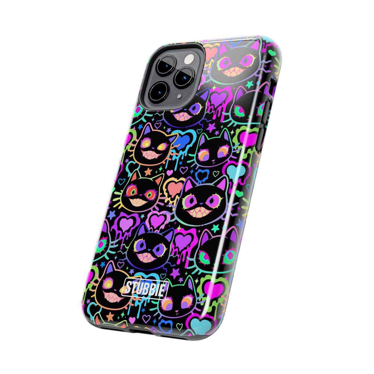 STUBBIE Phone Case for Apple iPhone - Crazy Neon Disco Cats Stubbie