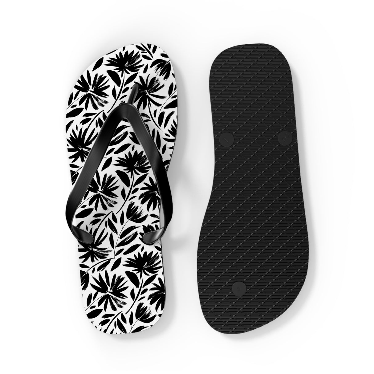 Black Flower Flip Flops