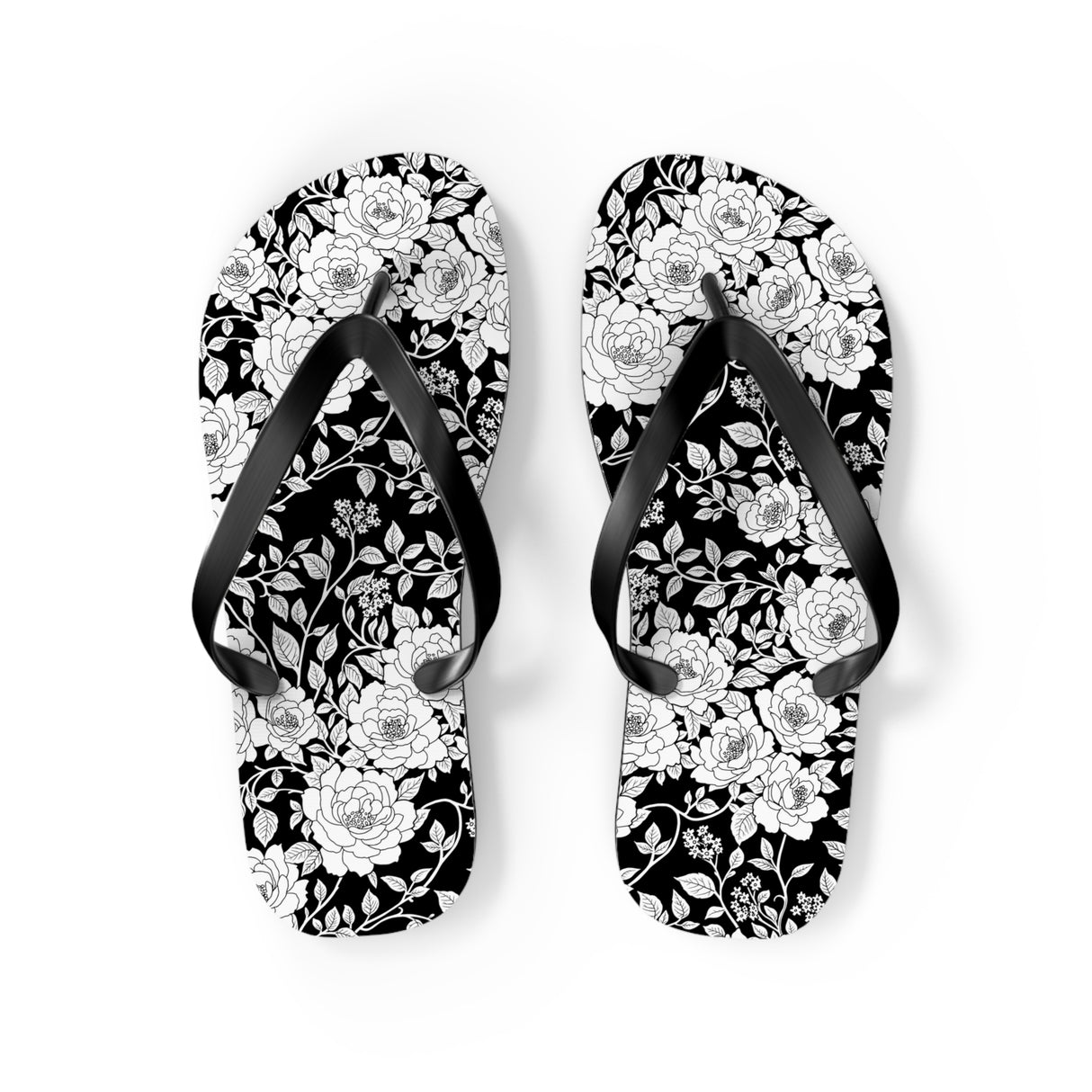 Black Floral Flip Flops