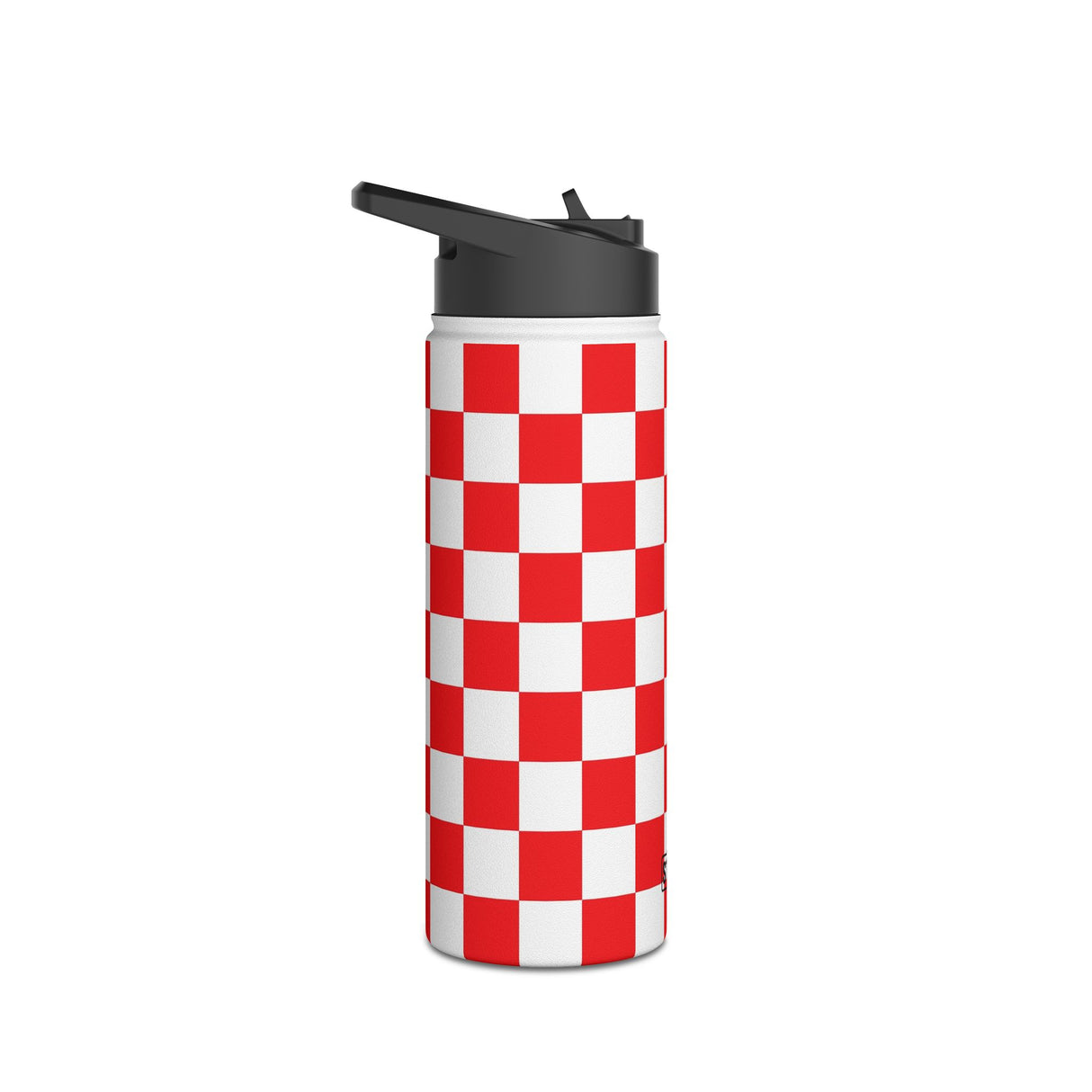 Red Checkered Stainless Steel Water Bottle