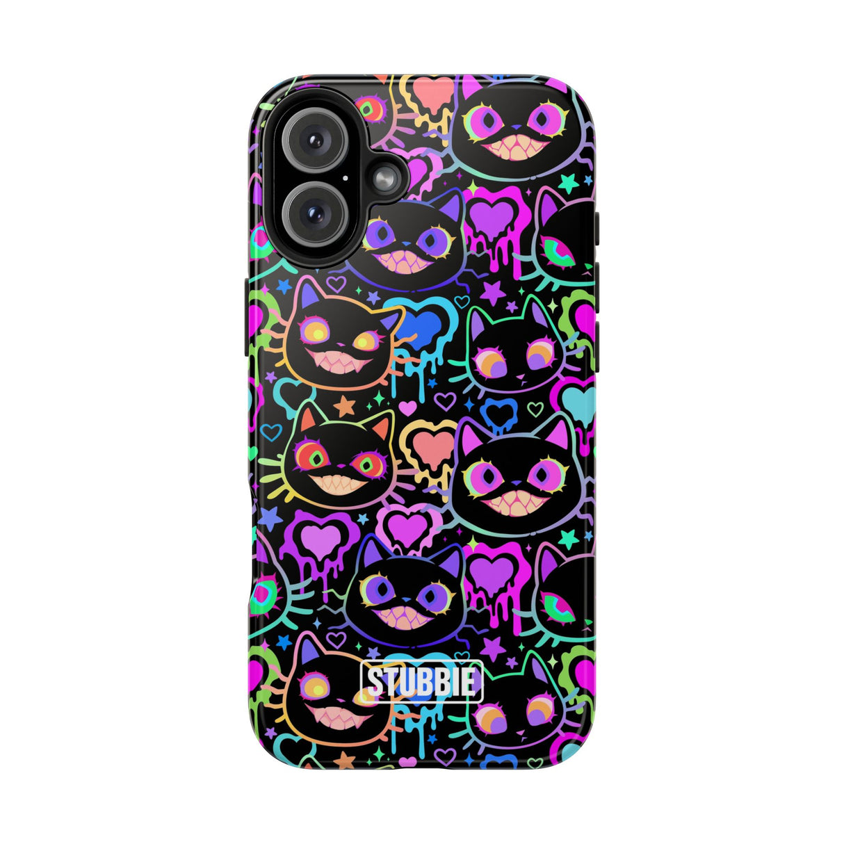 STUBBIE Phone Case for Apple iPhone - Crazy Neon Disco Cats Stubbie
