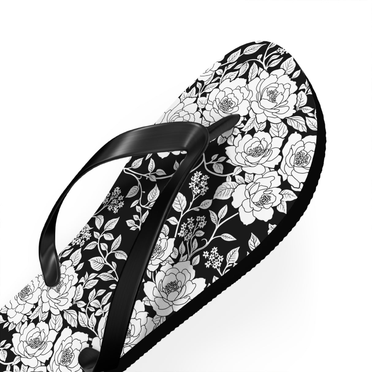 Black Floral Flip Flops