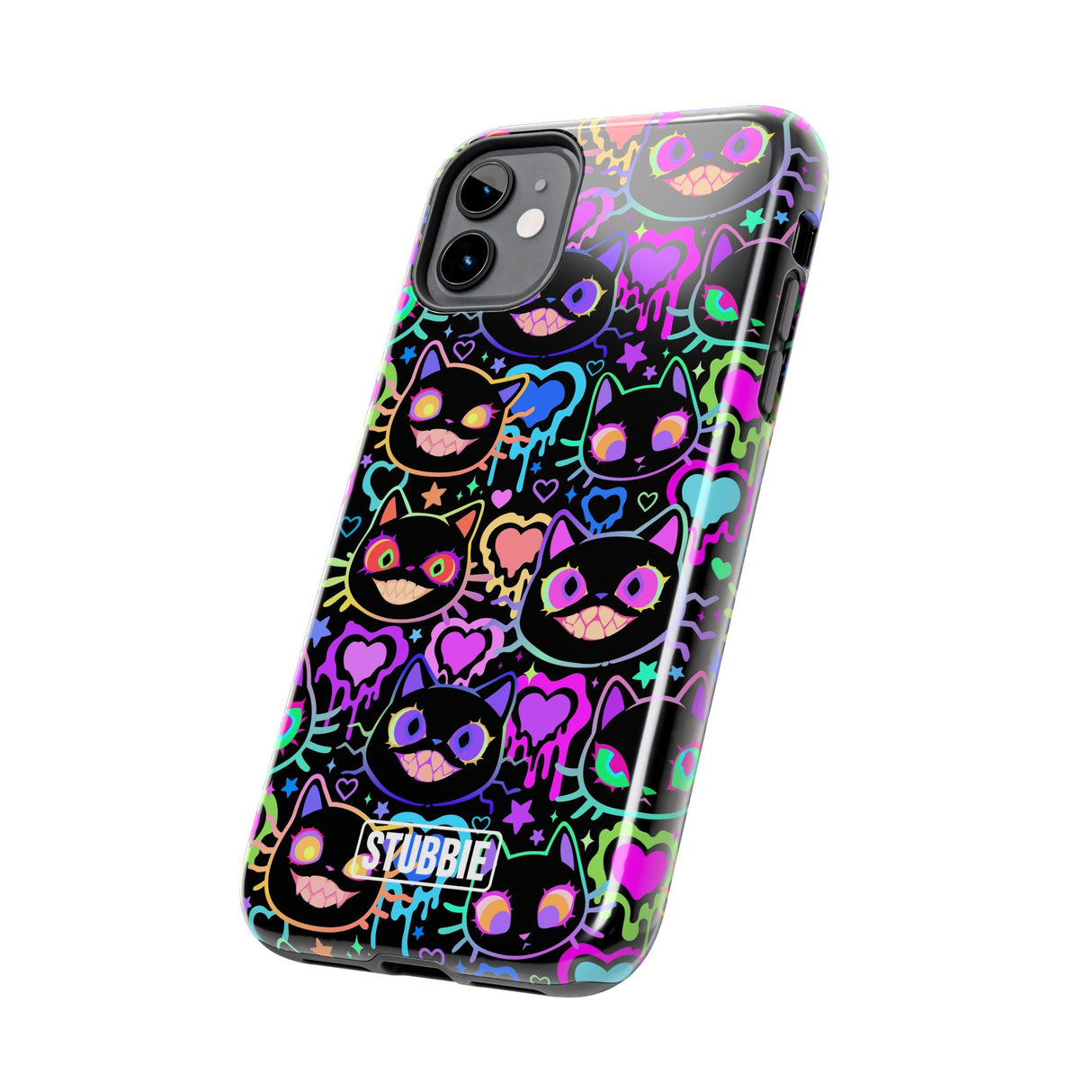 STUBBIE Phone Case for Apple iPhone - Crazy Neon Disco Cats Stubbie