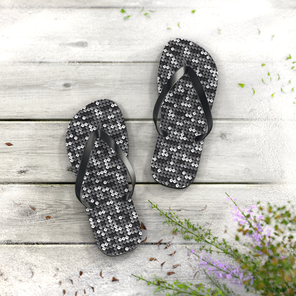 Black Sequin Flip Flops