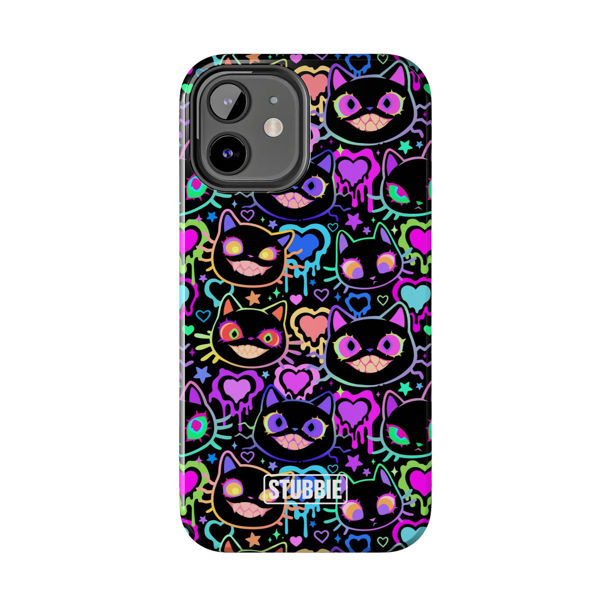 STUBBIE Phone Case for Apple iPhone - Crazy Neon Disco Cats Stubbie