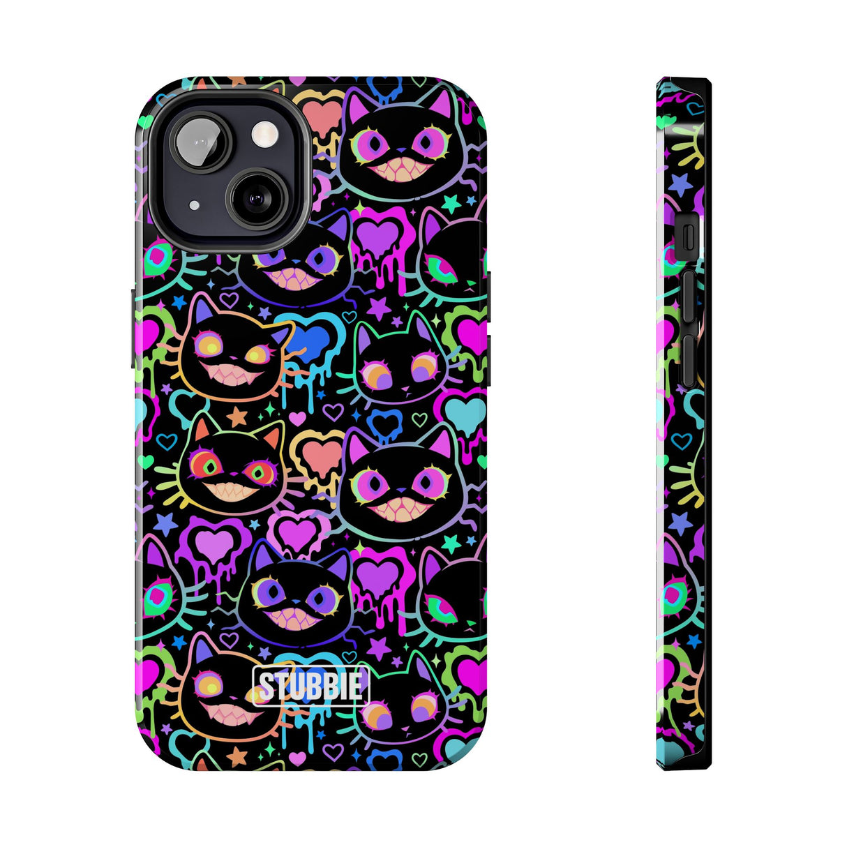 STUBBIE Phone Case for Apple iPhone - Crazy Neon Disco Cats Stubbie