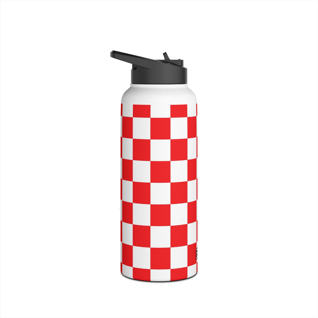 Red Checkered Stainless Steel Water Bottle