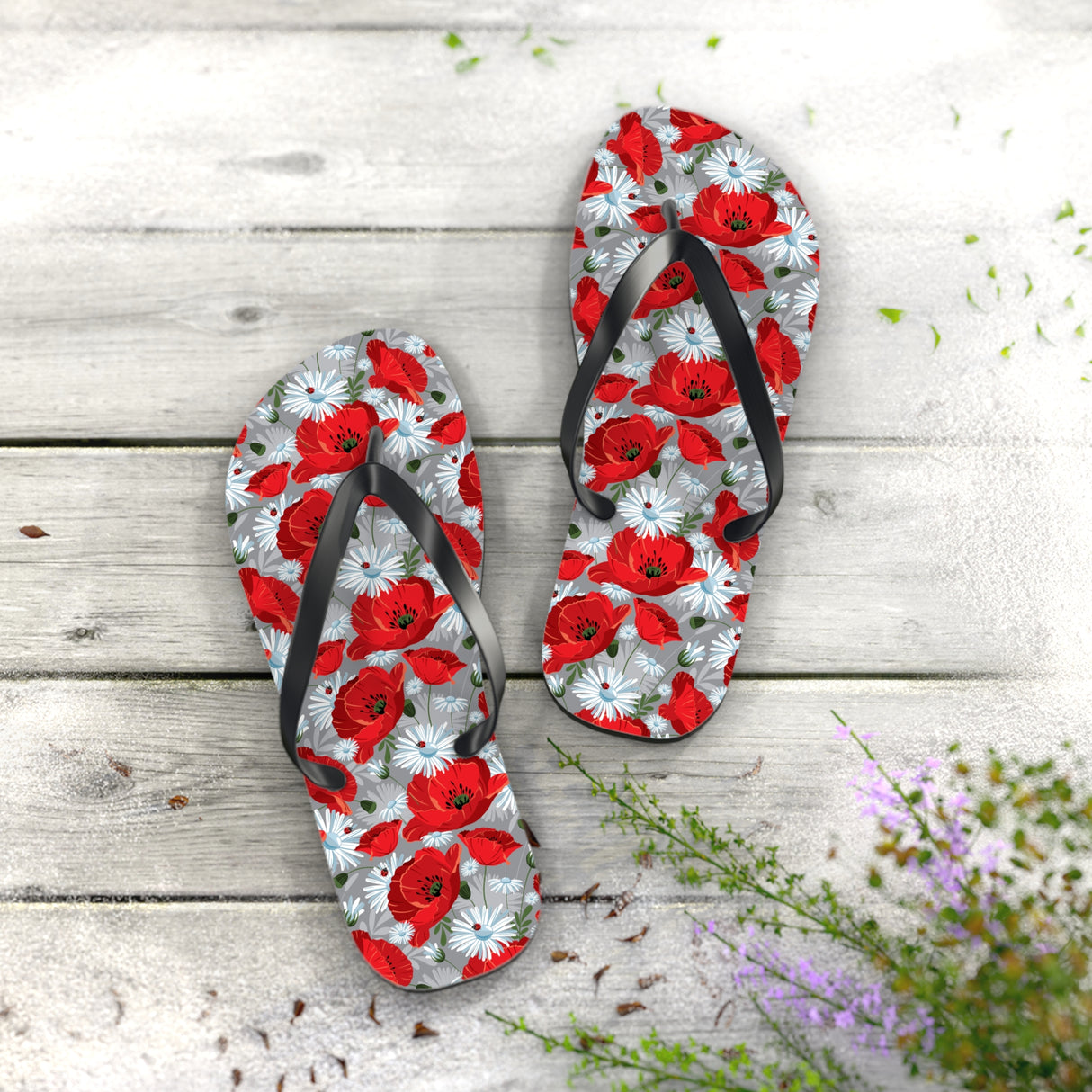 Red Flower Flip Flops