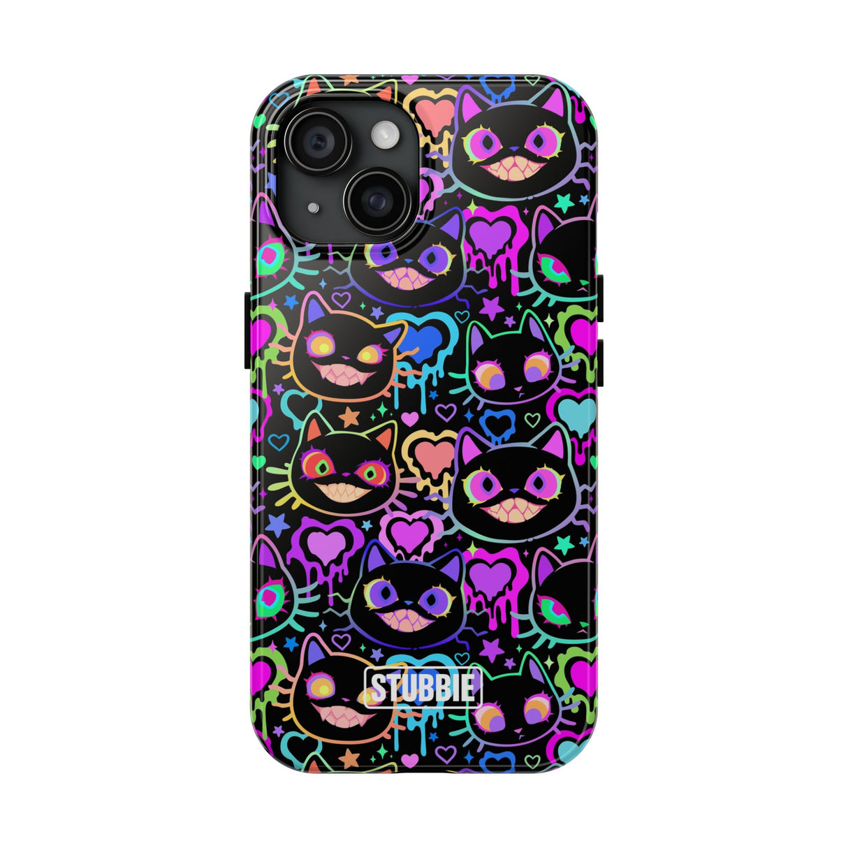 STUBBIE Phone Case for Apple iPhone - Crazy Neon Disco Cats Stubbie