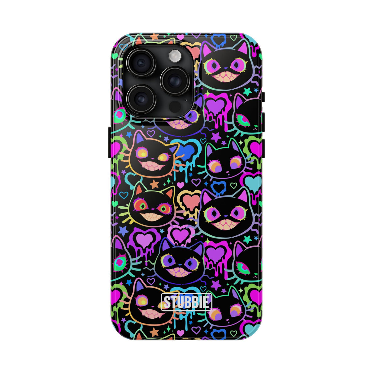 STUBBIE Phone Case for Apple iPhone - Crazy Neon Disco Cats Stubbie