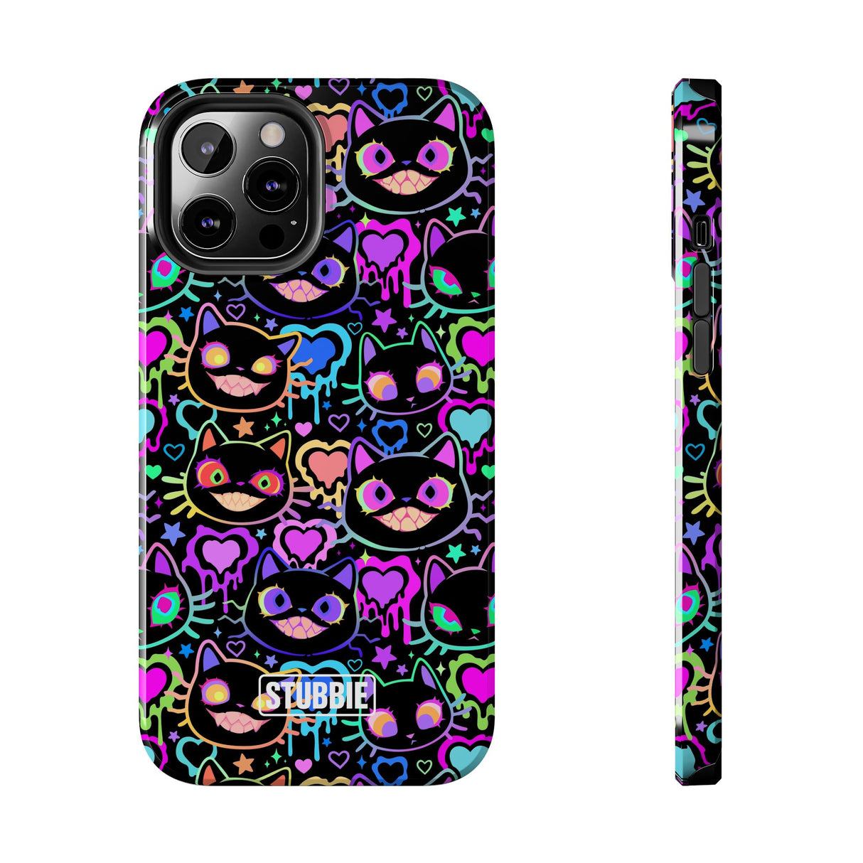 STUBBIE Phone Case for Apple iPhone - Crazy Neon Disco Cats Stubbie