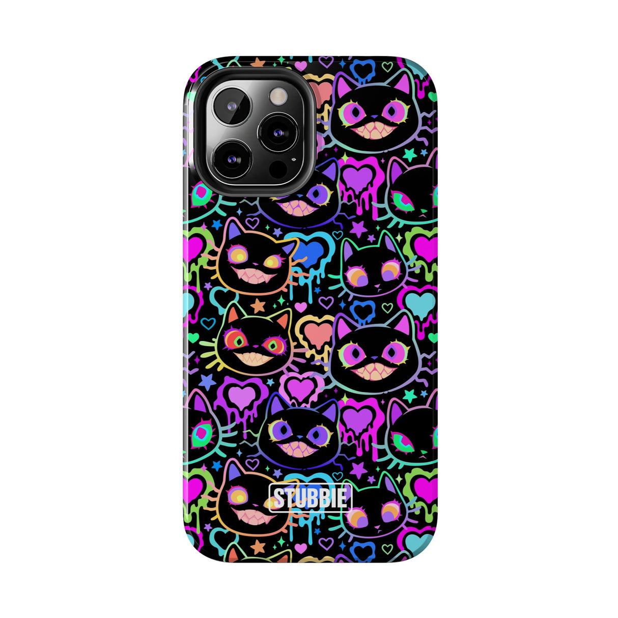 STUBBIE Phone Case for Apple iPhone - Crazy Neon Disco Cats Stubbie