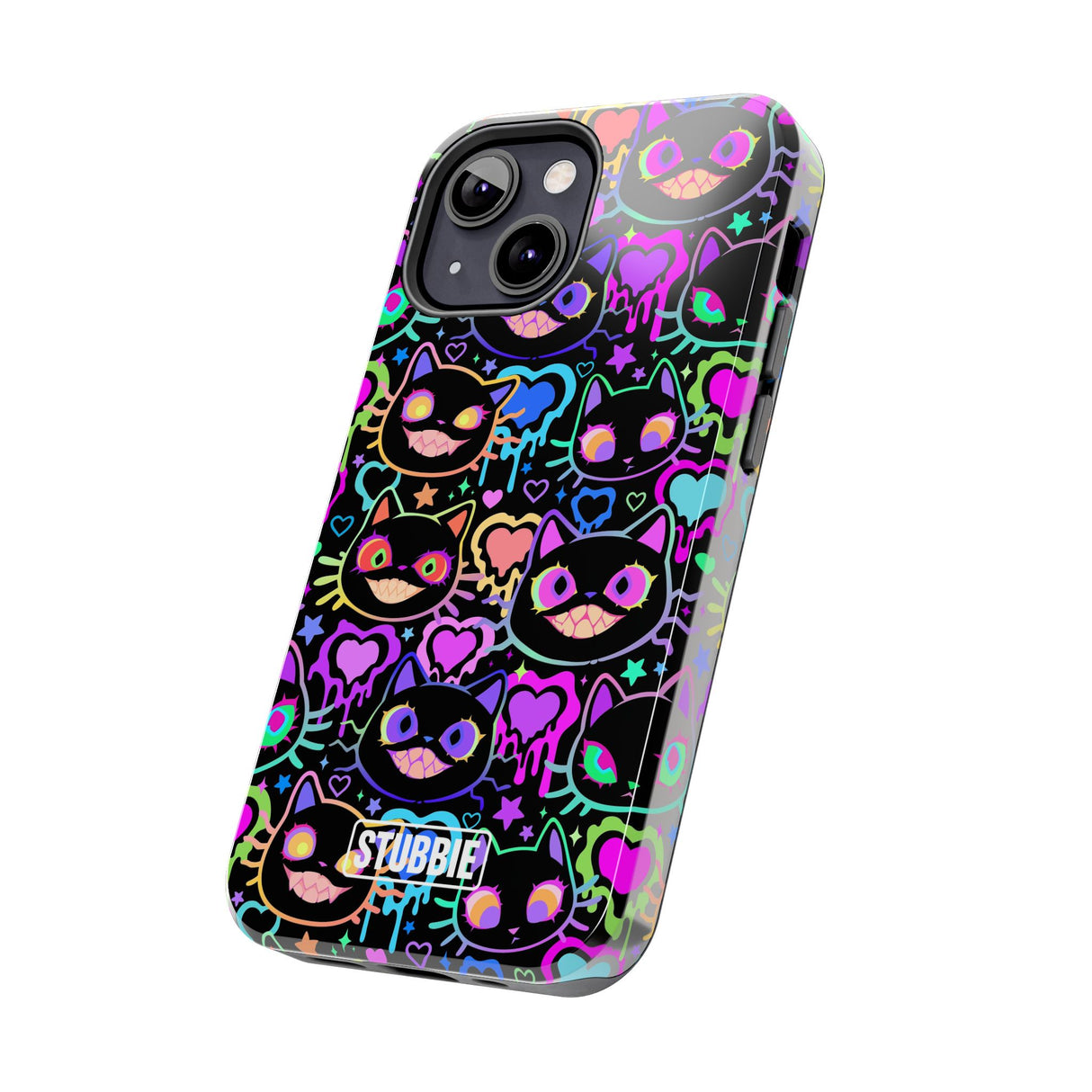 STUBBIE Phone Case for Apple iPhone - Crazy Neon Disco Cats Stubbie