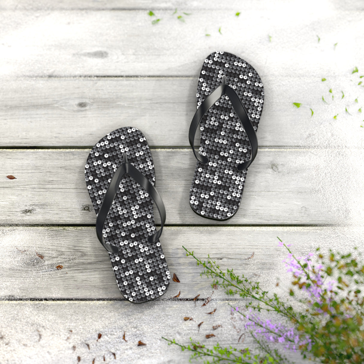 Black Sequin Flip Flops