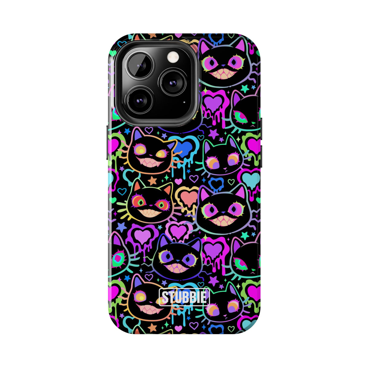 STUBBIE Phone Case for Apple iPhone - Crazy Neon Disco Cats Stubbie