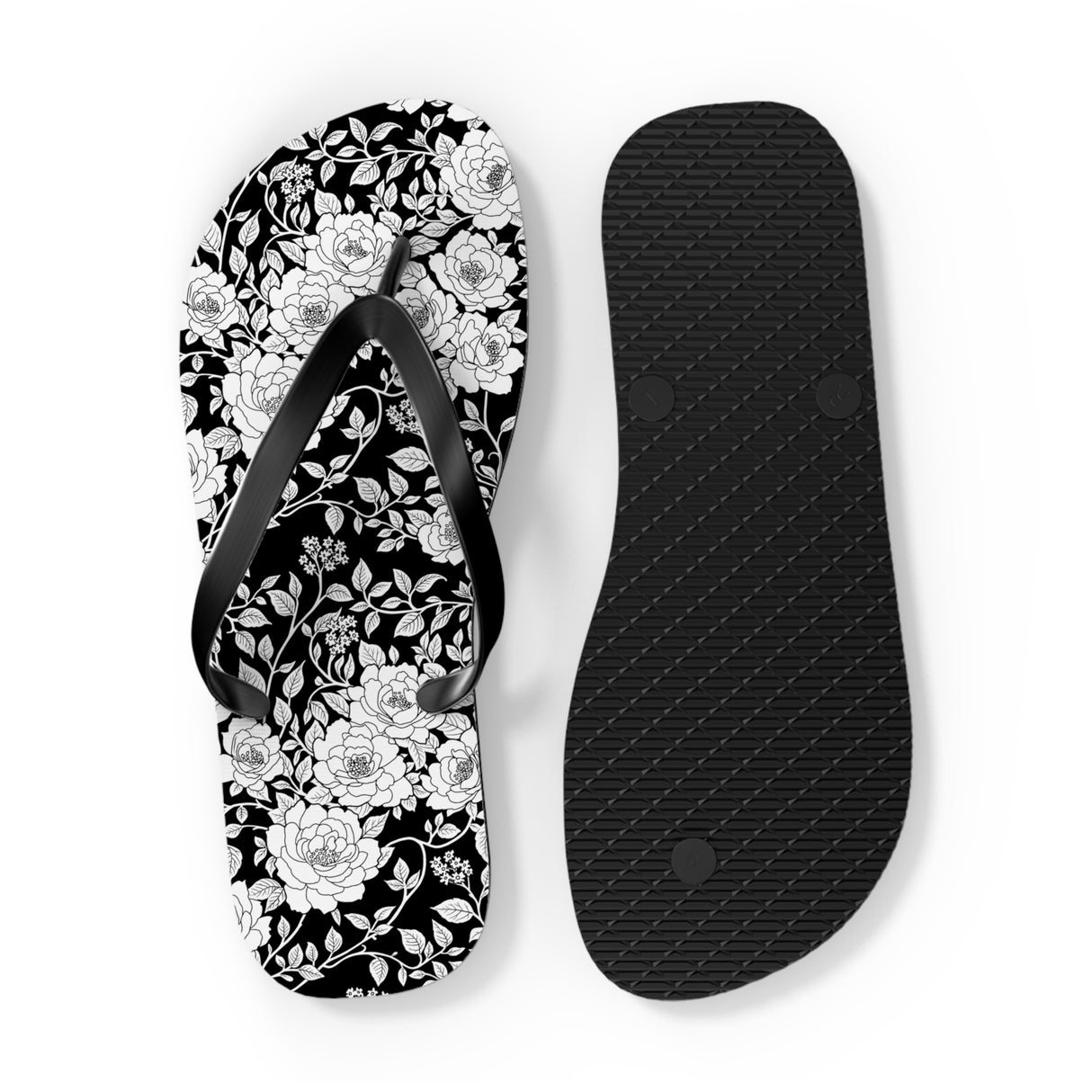 Black Floral Flip Flops