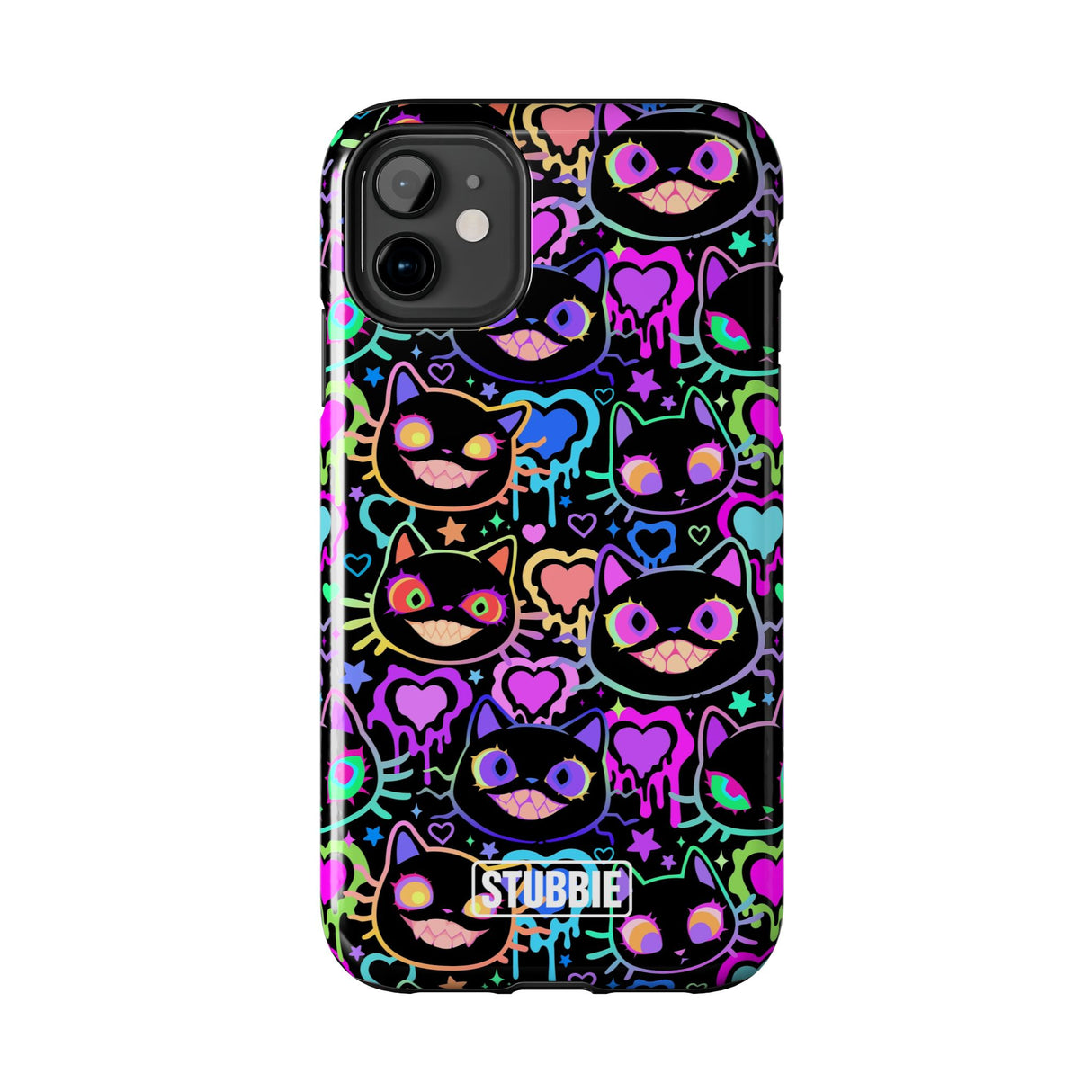STUBBIE Phone Case for Apple iPhone - Crazy Neon Disco Cats Stubbie