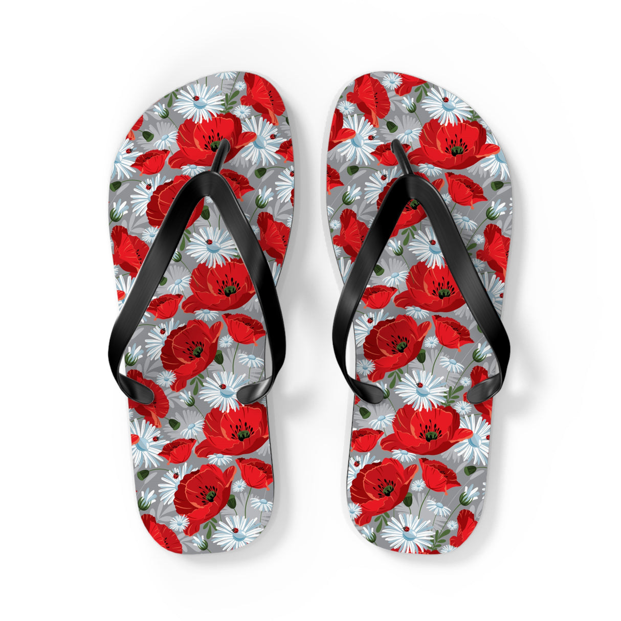 Red Flower Flip Flops