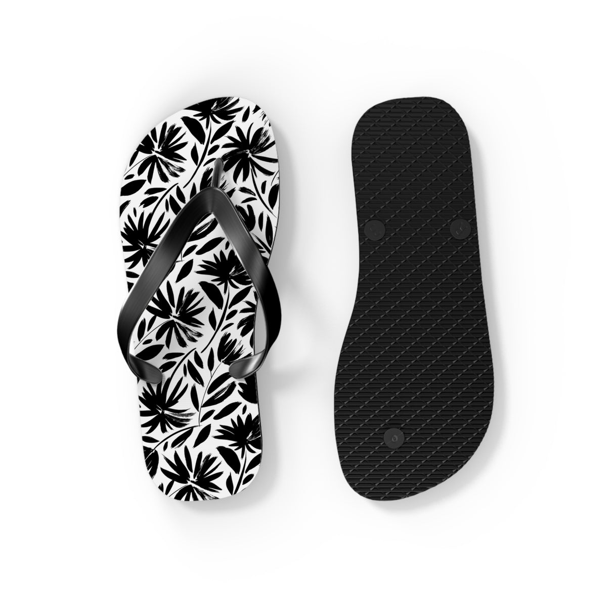 Black Flower Flip Flops