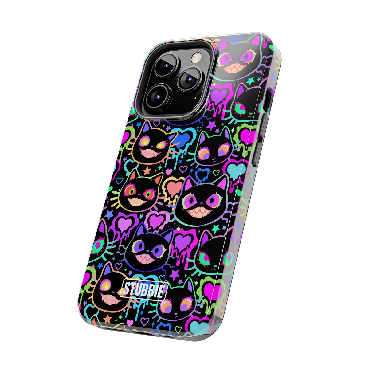 STUBBIE Phone Case for Apple iPhone - Crazy Neon Disco Cats Stubbie