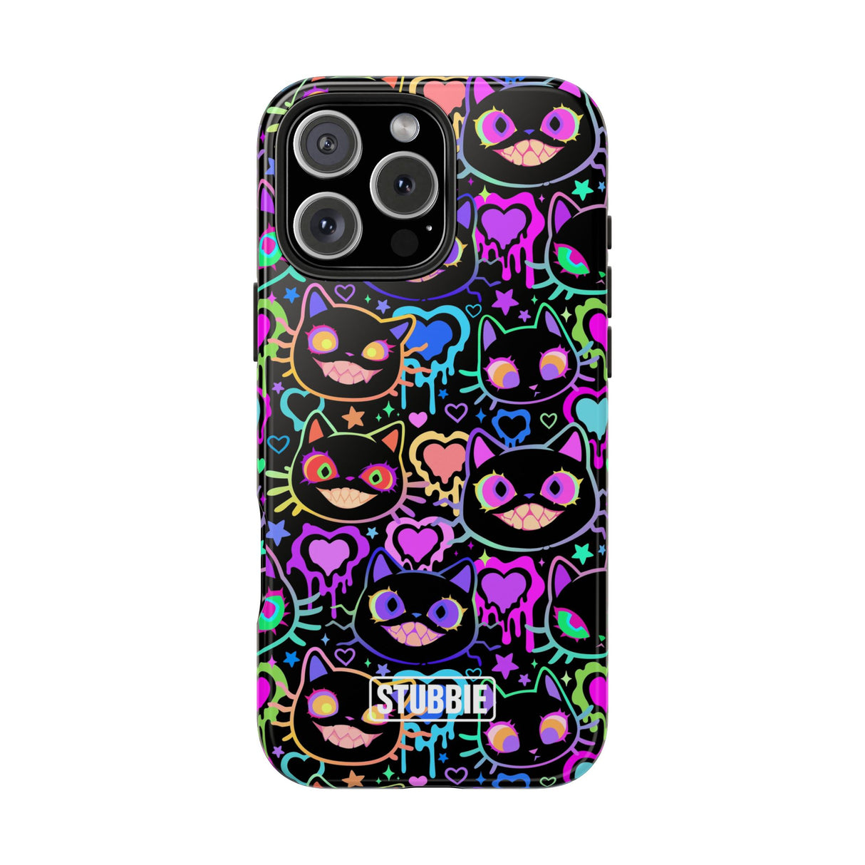 STUBBIE Phone Case for Apple iPhone - Crazy Neon Disco Cats Stubbie